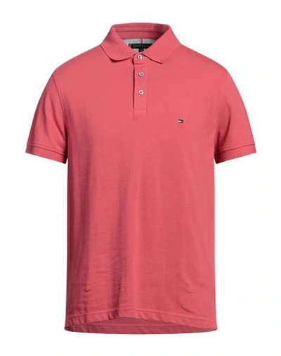 Tommy Hilfiger Man Polo Shirt Coral Size Xl Cotton, Elastane In Red