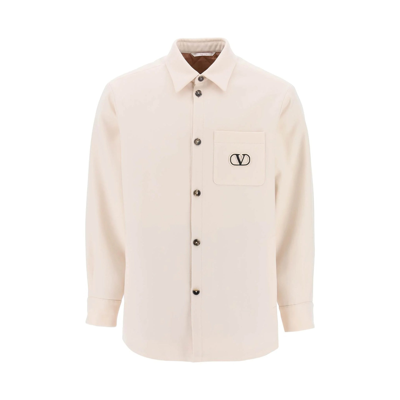 Valentino Wool Gabardine Shirt Jacket With Vlogo Signature Patch In Beige