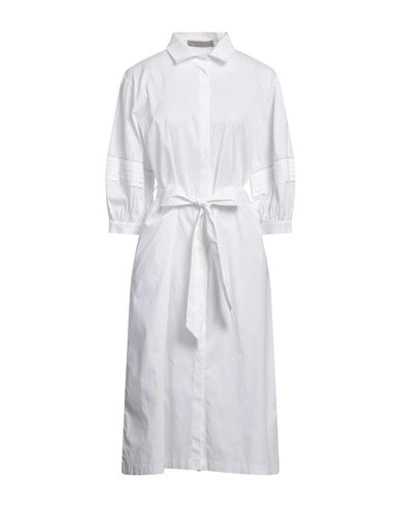 D-exterior D. Exterior Woman Midi Dress White Size M Cotton, Polyamide, Elastane