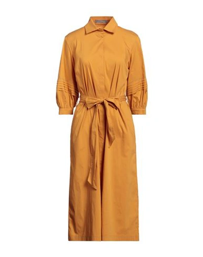 D-exterior D. Exterior Woman Midi Dress Ocher Size S Cotton, Polyamide, Elastane In Yellow
