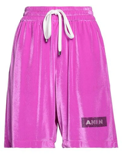 Amen Woman Shorts & Bermuda Shorts Fuchsia Size S Polyamide, Elastane, Glass, Polyester In Pink
