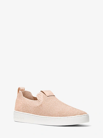 Michael Kors Juno Metallic Stretch Knit Slip-on Sneaker In Rose Gold