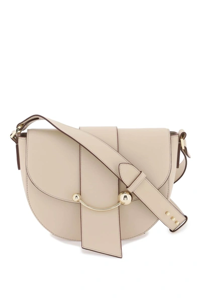 Strathberry Crescent Saddle Leather Crossbody Bag In Beige