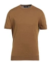 Drumohr Man Sweater Camel Size 40 Flax, Polyester In Beige