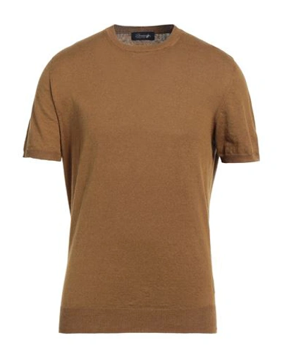 Drumohr Man Sweater Camel Size 40 Flax, Polyester In Beige