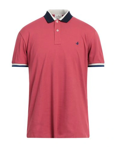 Brooksfield Man Polo Shirt Coral Size 44 Cotton, Elastane In Red