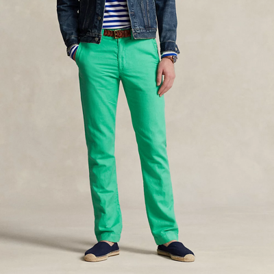 Ralph Lauren Straight Fit Linen-cotton Pant In Classic Kelly