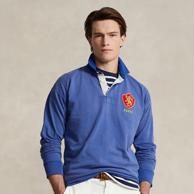 Ralph Lauren Classic Fit Heraldic-patch Jersey Rugby In Royal Navy