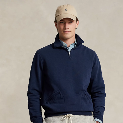 Ralph Lauren Garment-dyed Collared Sweatshirt In Cruise Navy