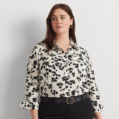 Lauren Woman Classic Fit Leaf-print Voile Shirt In Cream/black