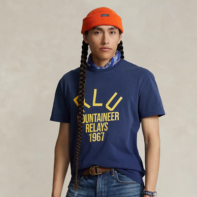 Ralph Lauren Classic Fit Slub Jersey Graphic T-shirt In Dark Cobalt