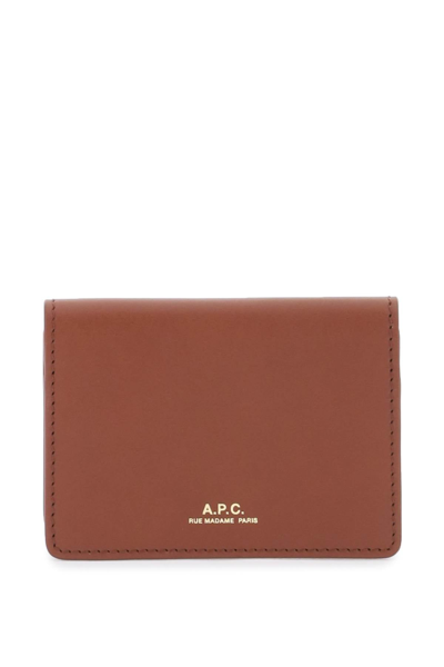 A.p.c. Leather Stefan Card Holder In Brown