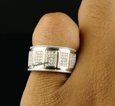 Pre-owned Nsg Men's 2.1 Ct Genuine D/vvs Moissanite Pinky Ring 14k White Gold Plated Silver