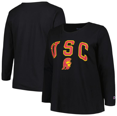 Profile Black Usc Trojans Plus Size Arch Over Logo Scoop Neck Long Sleeve T-shirt
