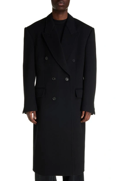 Balenciaga Double Breasted Wool Topcoat In Black