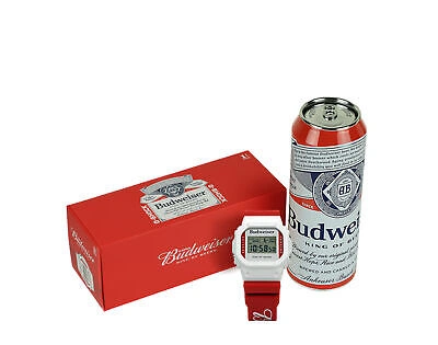 Pre-owned G-shock Casio  X Budweiser Dw5600 Digital White/red Watch Dw5600bud20-7cr