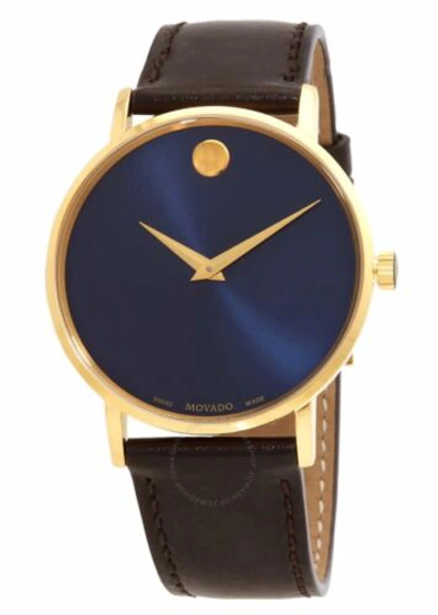 Pre-owned Movado Brand  Men's Classic Museum Gold Dial Brown Leather Watch 0607316