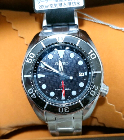 Pre-owned Seiko Prospex Sbpk003 Sumo Gmt Black Dial Scuba Diver 200m Solar Sapphire Watch