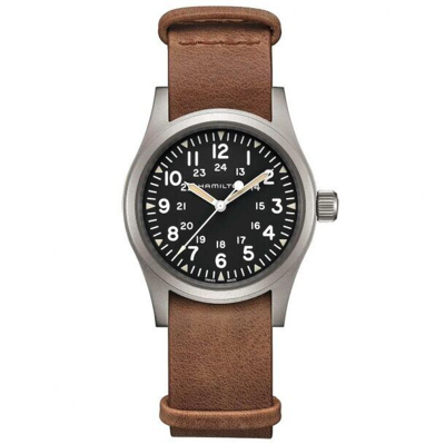 Pre-owned Hamilton Men's  Khaki Field Mechanical Brown Leather Strap Watch H69439531