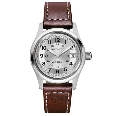 Pre-owned Hamilton Men's  Khaki Field Auto Brown Leather Strap Watch H70455553