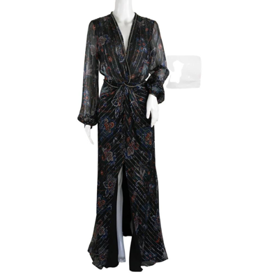 Pre-owned Veronica Beard Women's Kaira Metallic Bold Floral Maxi Dress Black Multi Sz 6