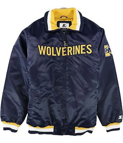 Pre-owned Starter Mens Michigan Wolverines Jacket, Blue, Xx-large (regular) In Umn