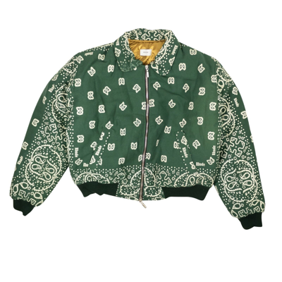 Pre-owned Rhude Forest Green & Creme Cotton Lighting Bomber Jacket Size M $1915
