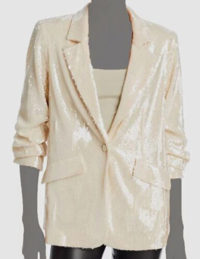 Pre-owned Cinq À Sept $695 Cinq A Sept Women's Beige Kimmi Sequin Stretch Blazer Jacket Coat Size 4