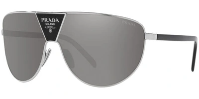 Pre-owned Prada Men's Wraparound Shield Sunglasses - Pr69zs - Made In Italy In Silver And Black/light Gray Mirrored Silver (1bc2b