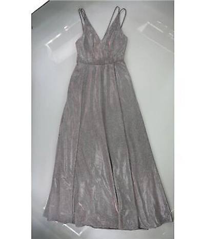 Pre-owned Xscape Womens Glitter Gown Dress, Metallic, 6 In Silver