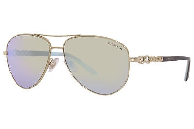 Pre-owned Tiffany & Co . Tf3049b 609164 Sunglasses Pale Gold/brown-white Mirror 58mm In Blue