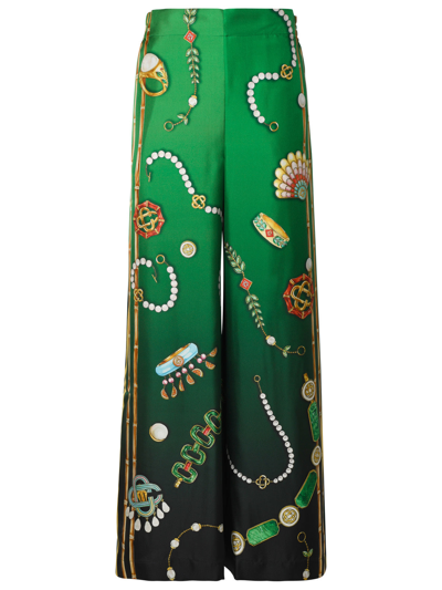 CASABLANCA CASABLANCA GREEN SILK TROUSERS WOMAN