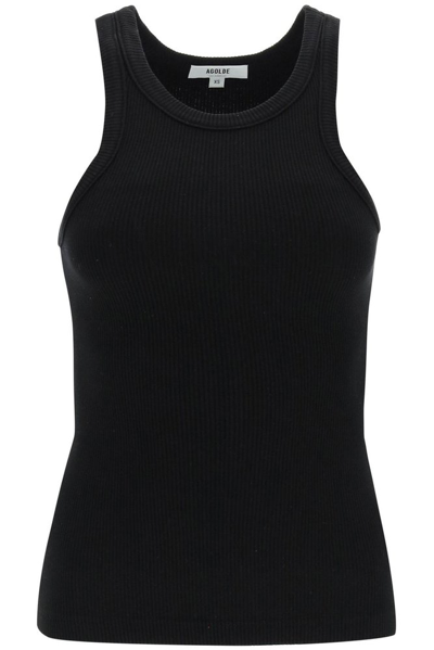 Agolde Black Ribbed Tank Top With U Neckline In Cotton Blend Woman