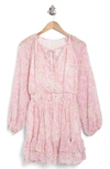 Lush Ruffle Long Sleeve Minidress In Ivory Pink Multi