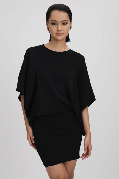 Reiss Julia - Black Knitted Cape Sleeve Mini Dress, Xs