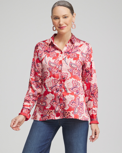 Chico's Floral Pleated Blouse In Dark Pink