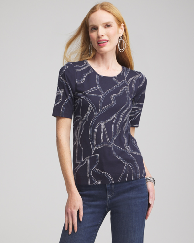 Chico's Abstract Everyday Elbow Sleeve Tee In Navy Blue Size Xl |