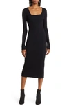 & Other Stories Long Sleeve Scoop Neck Midi Dress In Black