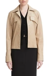 Vince Snap Front Cropped Leather Shirt Jacket In Sesame In Sesame