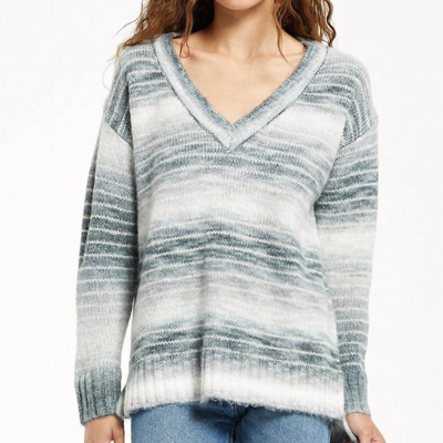 Z Supply Parnell Petite Cable Knit Sweater In Grey/blue Stripe