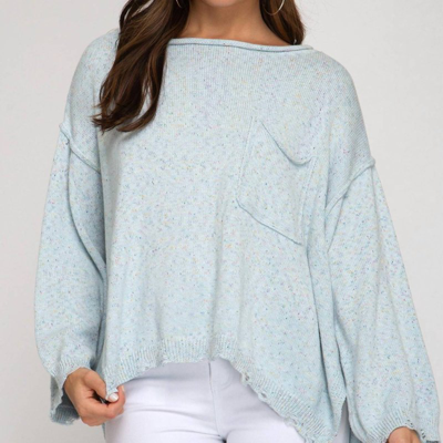 She + Sky Cable Mixed Knit Sweater In Blue