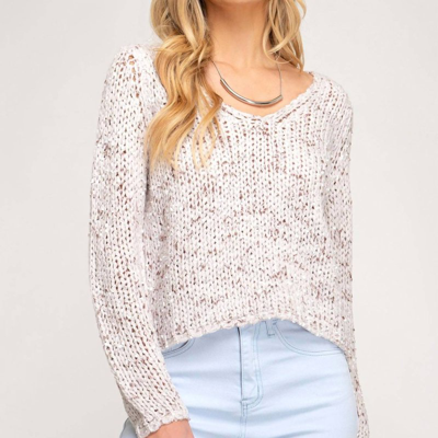 She + Sky Mixed Yarn With Rose Gold Thread Cropped Sweater In White