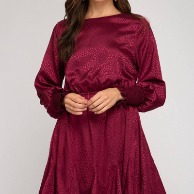 She + Sky Animal Jacquard Godet Dress In Red