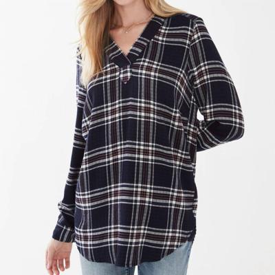 Fdj Popover Check Textured Tunic In Navy Plaid In Blue