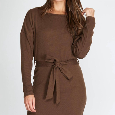 She + Sky Dolman Long Sleeve Boatneck Sweater Dress In Brown