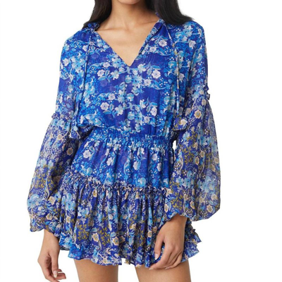 Misa Elisabetta Puff-sleeve Mixed Floral Mini Dress In Blue