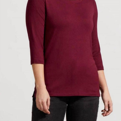 Tribal Soft French Terry Boat Neck Top In Red Wine