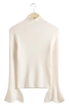 & Other Stories Flare Cuff Wool Blend Rib Turtleneck Sweater In White Dusty Light