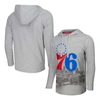 STADIUM ESSENTIALS STADIUM ESSENTIALS HEATHER GRAY PHILADELPHIA 76ERS ATRIUM RAGLAN LONG SLEEVE HOODIE T-SHIRT