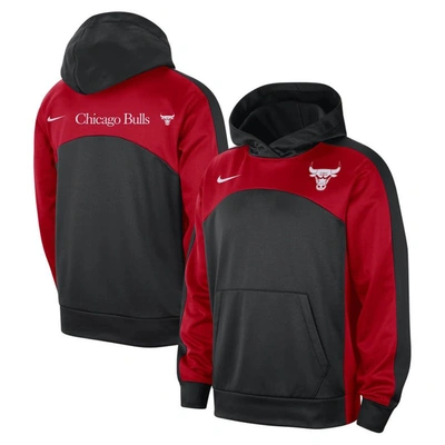 NIKE NIKE BLACK/RED CHICAGO BULLS AUTHENTIC STARTING FIVE FORCE PERFORMANCE PULLOVER HOODIE